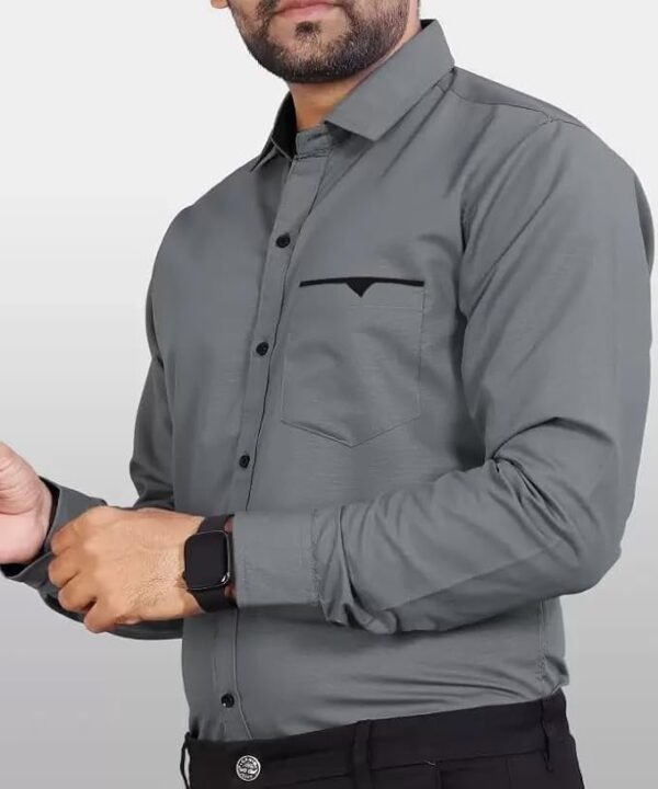 Men's Regular Fit Solid Soft Touch Cotton Casual Shirt with Pocket Design with Spread Collar & Full Sleeves - Image 5