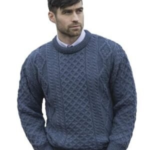 Aran Crafts Irish Soft Cable Knitted Crew Neck Sweater (100% Pure New Wool)
