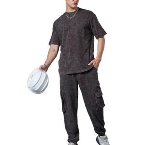 Bewakoof Heavy Duty 1.0 Men's Self Design Oversized Fit Half Sleeve Round Neck Terry Acid Wash Co-Ordinates T-Shirt
