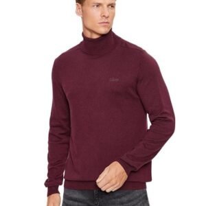 GUESS Maroon Polyamide Blend Solid Pullover Sweater