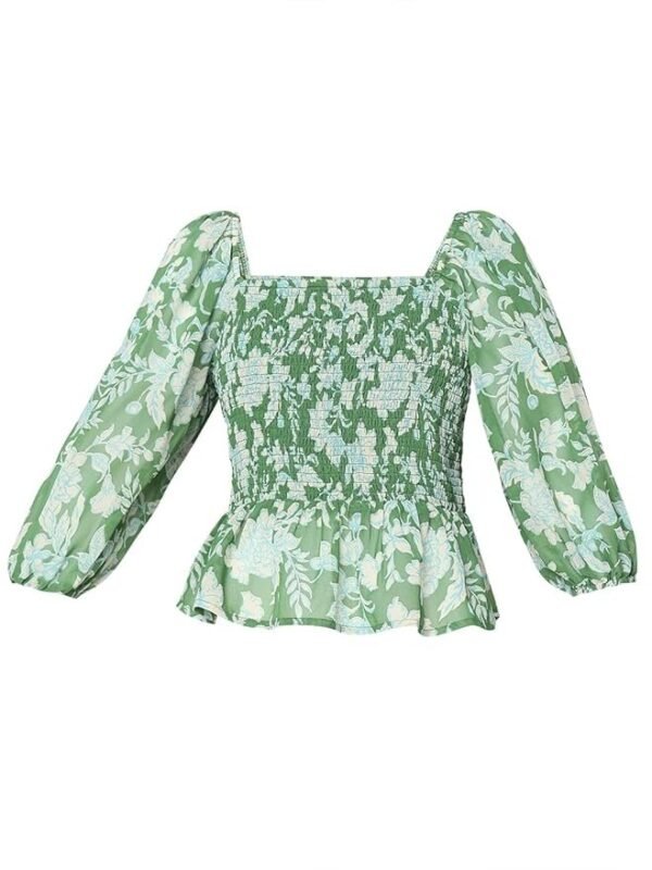 VERO MODA Floral Printed Puff Sleeve Cinched Waist Crop Top - Image 2