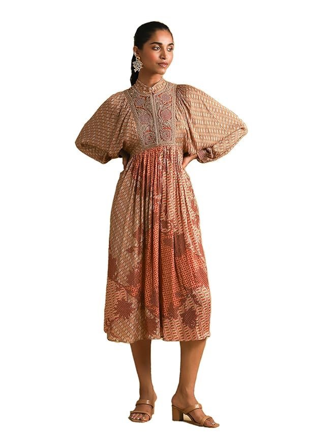 Titu Kumar Rust Micro Print Embroidered Dress