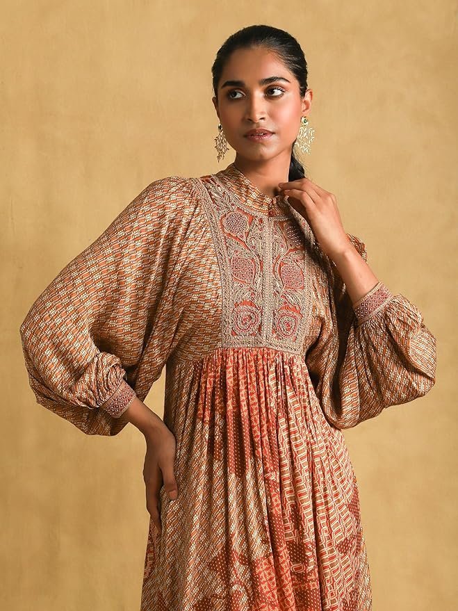 Titu Kumar Rust Micro Print Embroidered Dress - Image 2