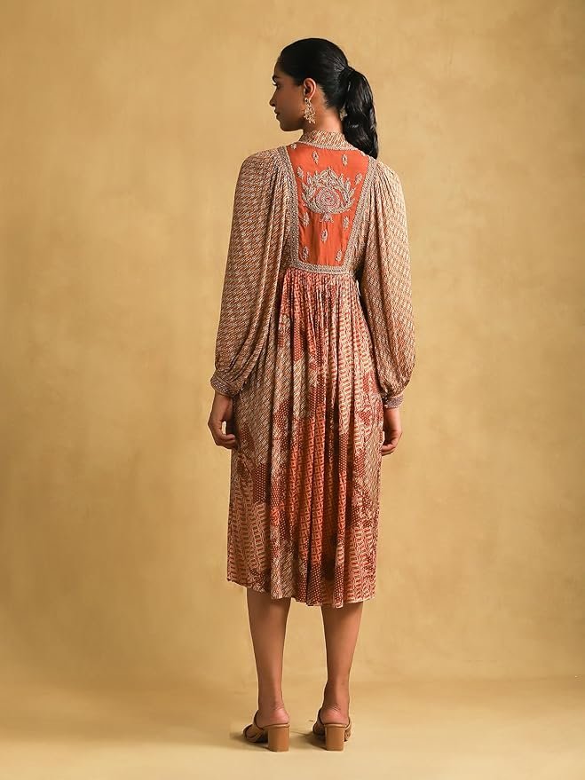 Titu Kumar Rust Micro Print Embroidered Dress - Image 3