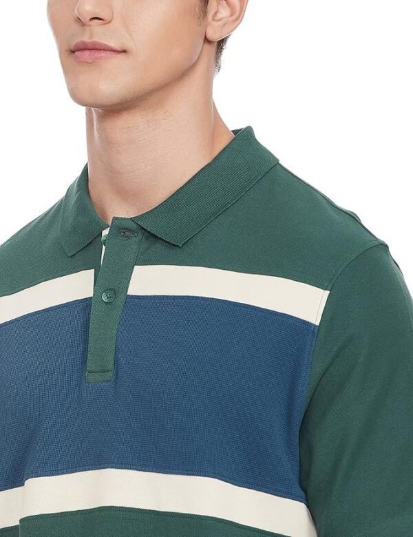 Marks & Spencer Mens Striped Cotton Polo Neck Regular Fit T-Shirt - Image 4