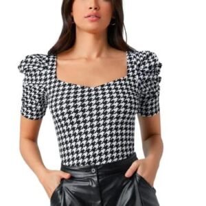 Fashion Women's Sweet Heart Neck Balloon/Puff Bishop Sleeve Elegant Casual Tee Top, 23" inches (BZF-Top Mantos-01)