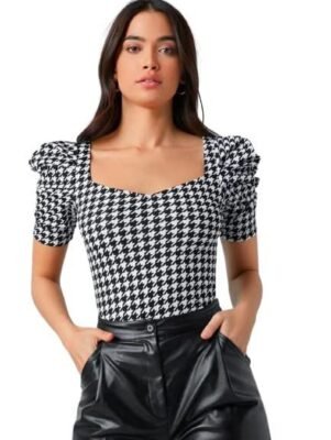 Fashion Women's Sweet Heart Neck Balloon/Puff Bishop Sleeve Elegant Casual Tee Top, 23" inches (BZF-Top Mantos-01)