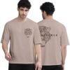 Black Trendy Front and Back Printed oversized Round Neck T-shirt for men