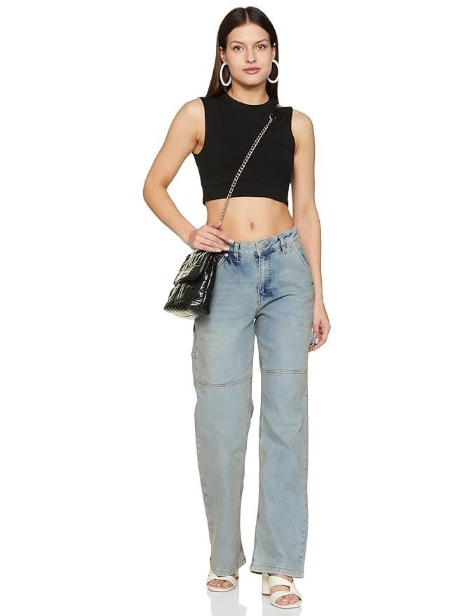 INKAST Regular Women's High Waist Full Length Cargo Loose Fit Jeans - Image 2