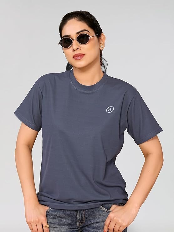 Women's Solid Round Neck Lycra Black T-Shirt - Image 6