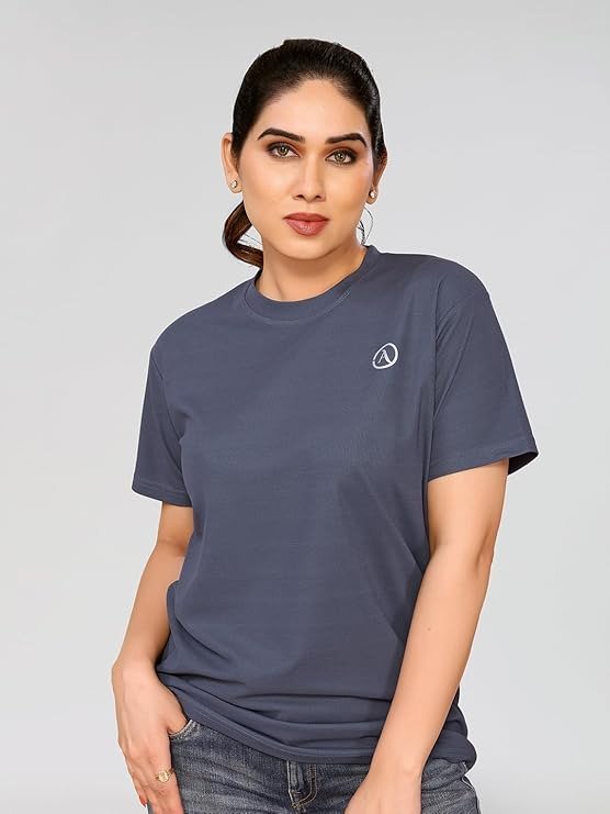 Women's Solid Round Neck Lycra Black T-Shirt - Image 3